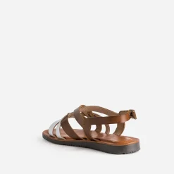 Sandale marron et blanche en cuir à brides croisées