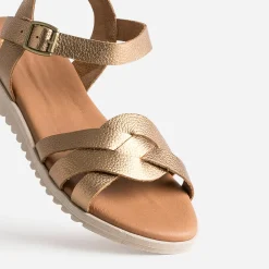 Sandale marron métallisée en cuir