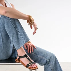 Sandale noir cuir détails clous