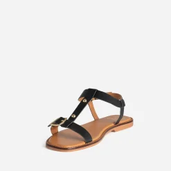 Sandale noir cuir détails clous