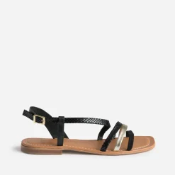 Sandale noir et doré cuir velours