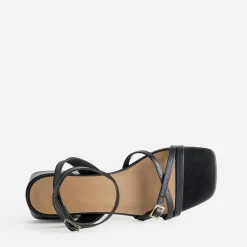 Sandale noire cuir à talon graphique