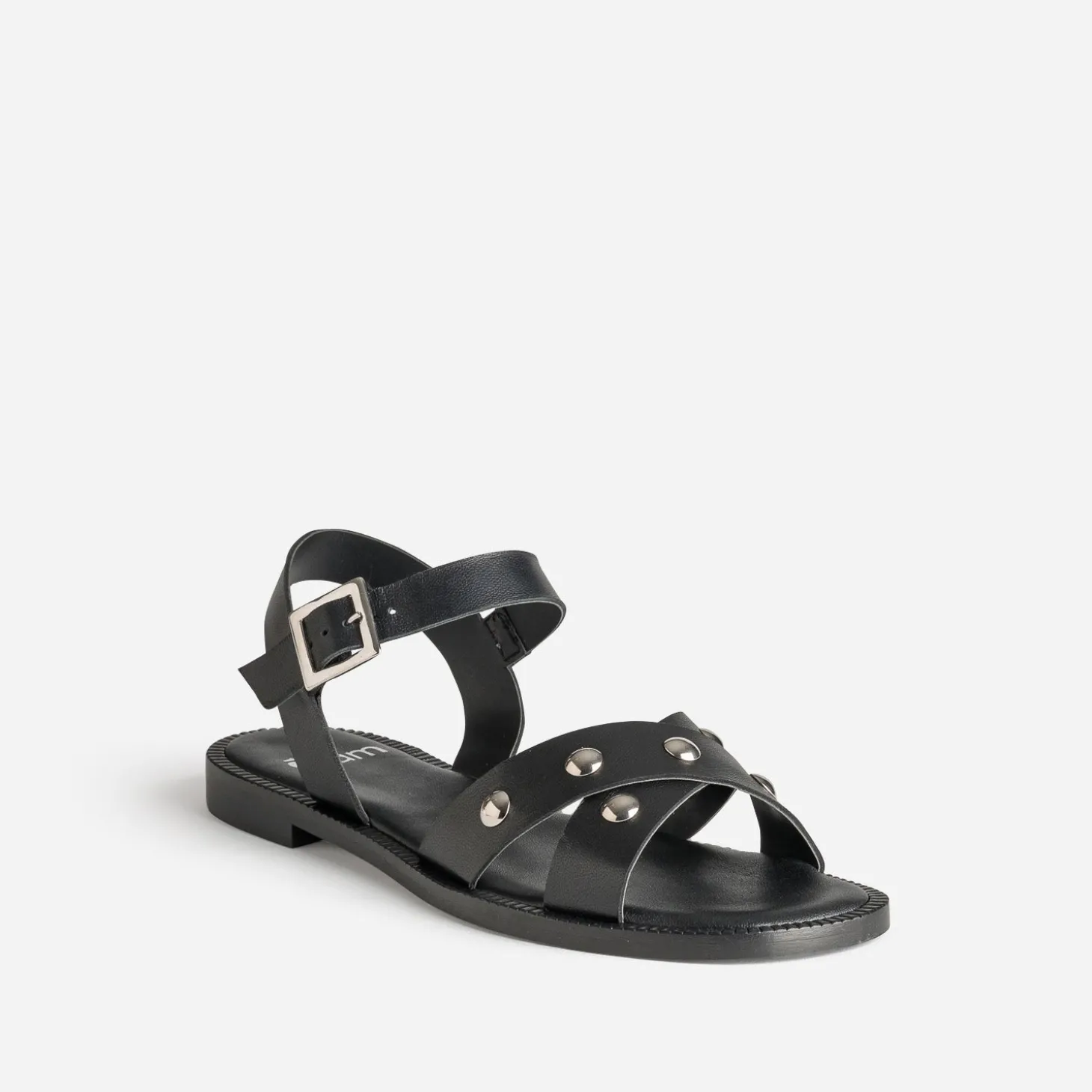 Sandale noire cuir décor clous