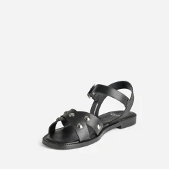 Sandale noire cuir décor clous