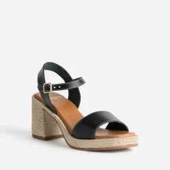 Sandale noire cuir talon effet corde