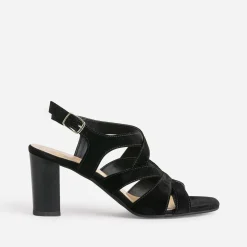 Sandale noire cuir velours à talon