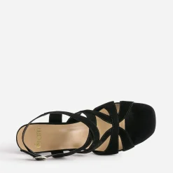 Sandale noire cuir velours à talon