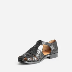 Sandale noire cuir velours effet résille