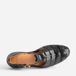 Sandale noire cuir velours effet résille