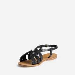 Sandale noire effet python verni