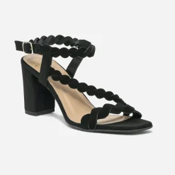 Sandale noire en cuir velours