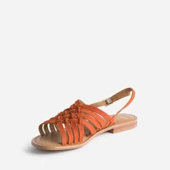 Sandale orange en cuir velours tressé
