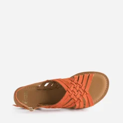 Sandale orange en cuir velours tressé