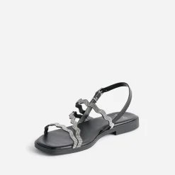 Sandale plate TEXTO noire avec strass