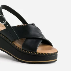 Sandale plateforme TEXTO noire cuir