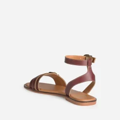 Sandale prune cuir deux brides