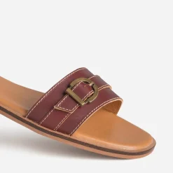 Sandale prune cuir deux brides