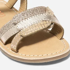 Sandale rose cuivré en cuir à scratchs