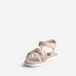 Sandale rose embossée détails métallisés