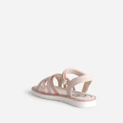 Sandale rose embossée détails métallisés