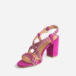 Sandale rose et or tressée à talon