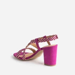 Sandale rose et or tressée à talon