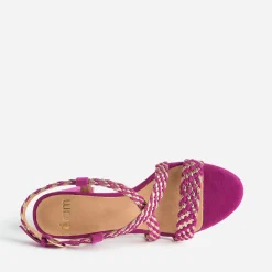 Sandale rose et or tressée à talon