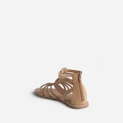 Sandale spartiate BUGGY beige en cuir broderies raphia