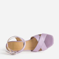 Sandale talon en cuir mauve
