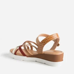 Sandale TBS cognac en cuir à brides rouille et dorée