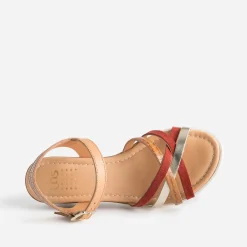Sandale TBS cognac en cuir à brides rouille et dorée