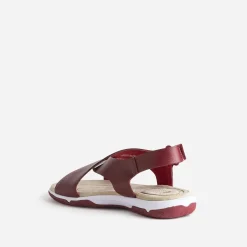 Sandale TBS rouge en cuir à larges brides