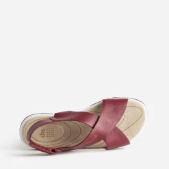 Sandale TBS rouge en cuir à larges brides