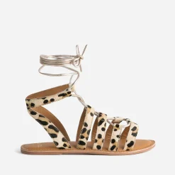 Sandale TEXTO beige cuir motif léopard