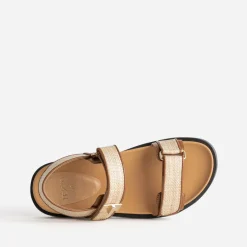 Sandale TEXTO beige effet raphia à scratchs