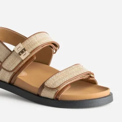 Sandale TEXTO beige effet raphia à scratchs