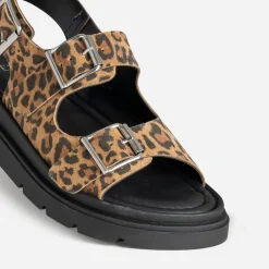 Sandale TEXTO camel cuir velours motif léopard