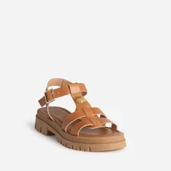 Sandale TEXTO camel cuir décor soleil