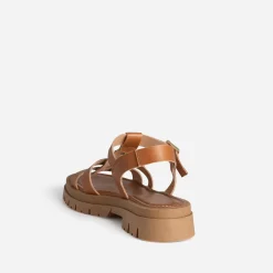 Sandale TEXTO camel cuir décor soleil