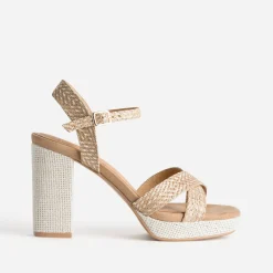 Sandale TEXTO camel et beige tressée