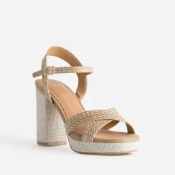 Sandale TEXTO camel et beige tressée
