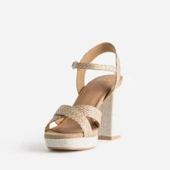 Sandale TEXTO camel et beige tressée