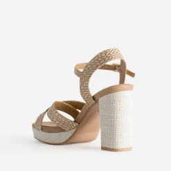 Sandale TEXTO camel et beige tressée