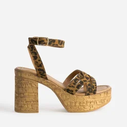 Sandale TEXTO camel motif léopard plateforme liège