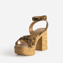 Sandale TEXTO camel motif léopard plateforme liège