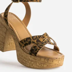 Sandale TEXTO camel motif léopard plateforme liège