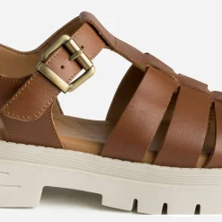 Sandale TEXTO cognac en cuir à semelle crantée