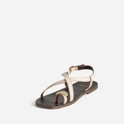 Sandale TEXTO écrue cuir décor bijou