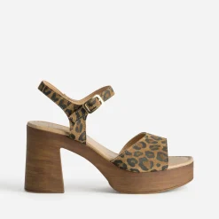 Sandale TEXTO cuir velours effet léopard à talon