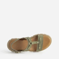 Sandale TEXTO kaki cuir velours semelle crantée